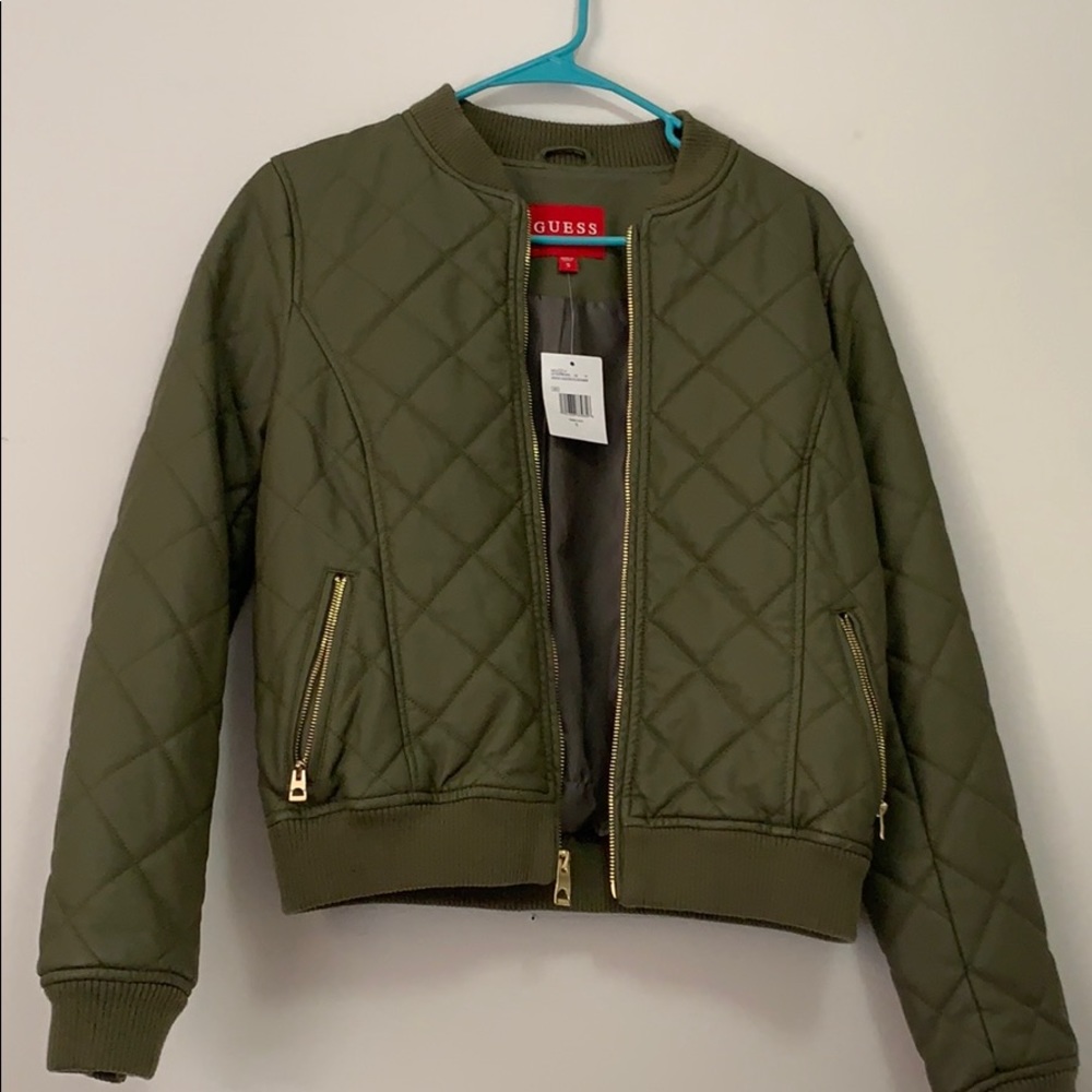 NWT Guess Olive Quilted Bomber Jacket